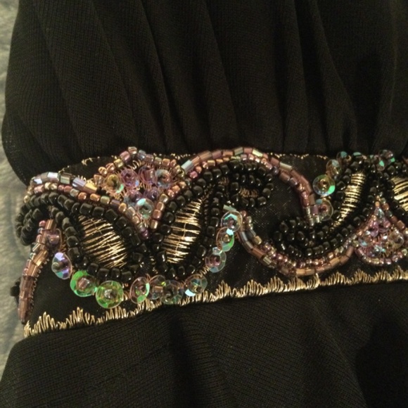 Cute black layered ruffle midi dress with sparkle sequins by Connected Apparel - Picture 3 of 13